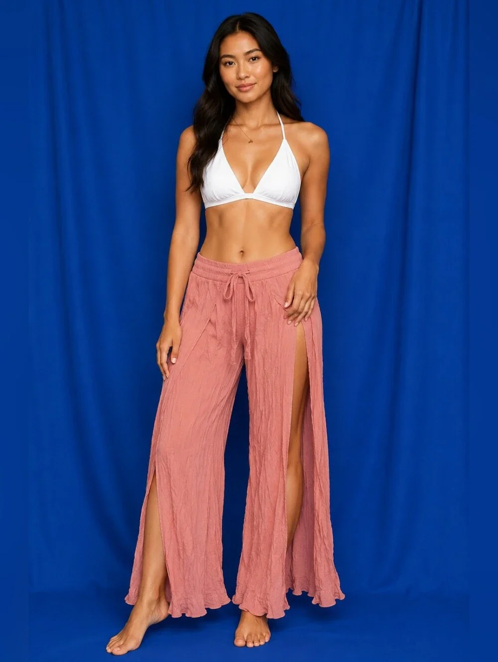 Forever 21 Dusty Rose Wide-Leg Split Hem Beach Pants